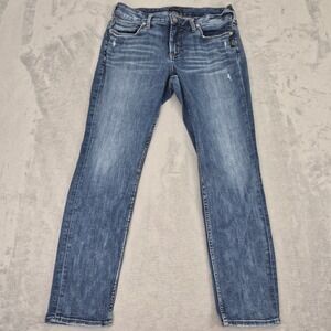 Silver Jeans Suki Slim Jeans Blue Distressed Wash 12 (32) Embroidered Mid Rise